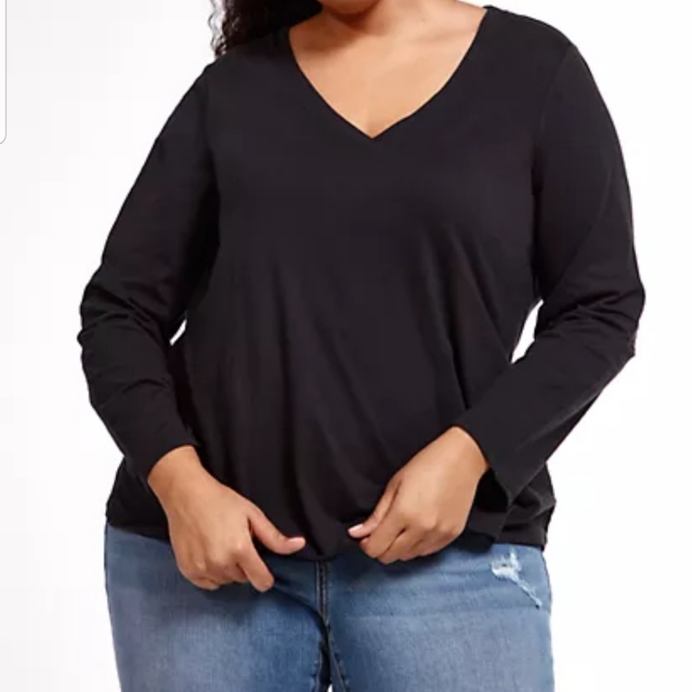 Fashion to Figure Long Sleeve V-Neck Tee, 1X